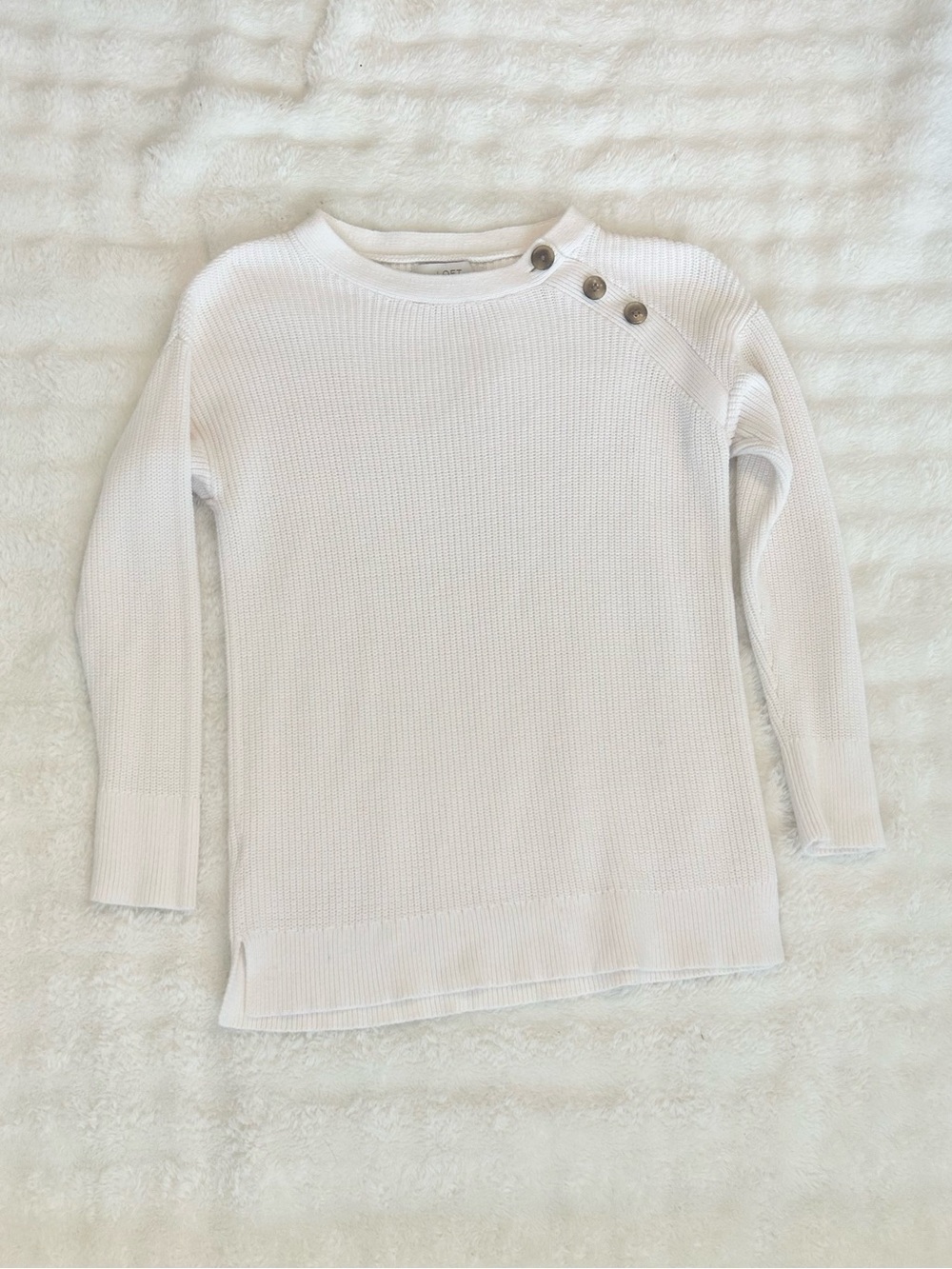 LOFT Ivory Cream Button Shoulder Knit Sweater Size Small